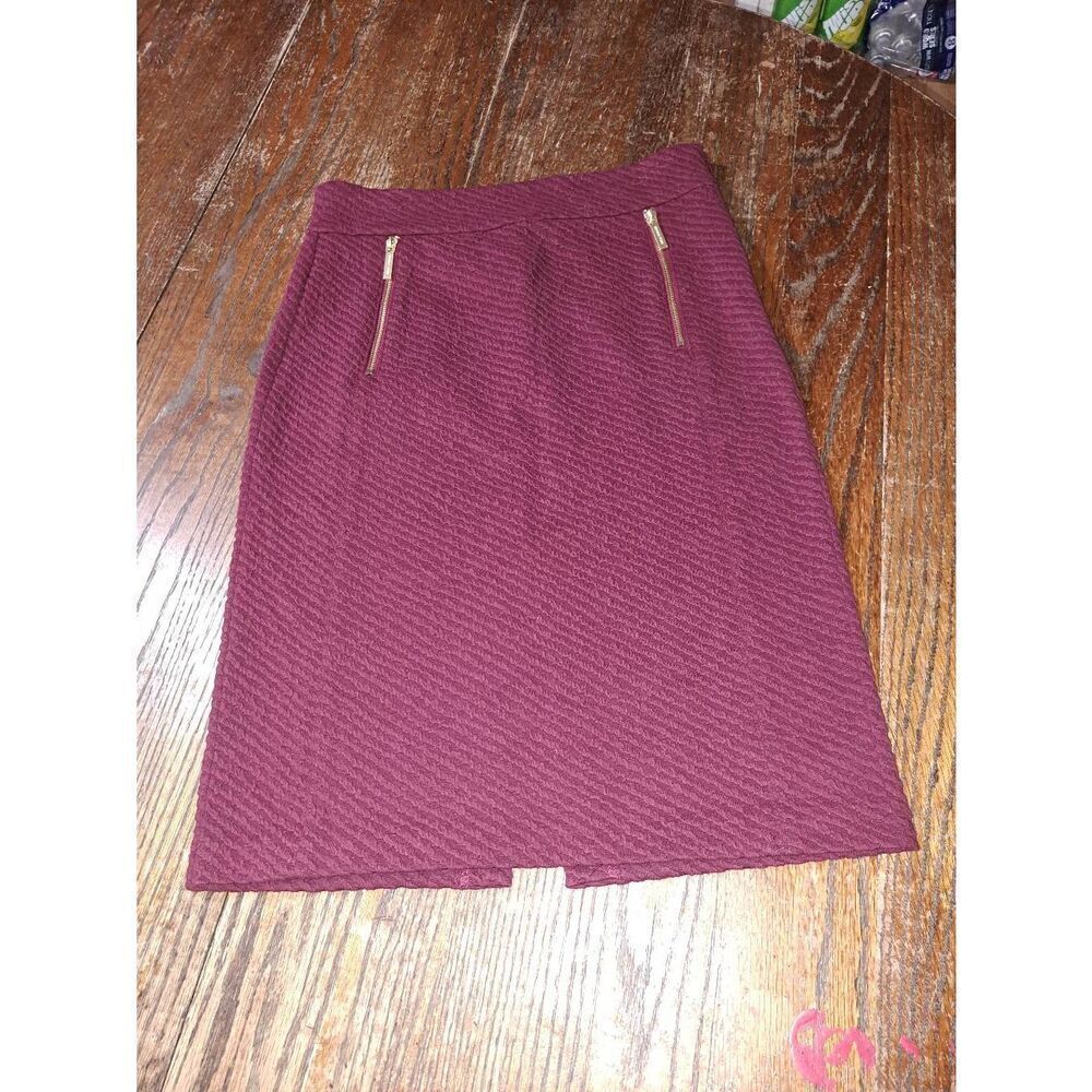 Small Michael Kors Burgandy Side Zip Pencil Straight Skirt with Zipper Detail
